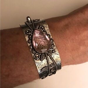 Kunzite Stamped 925 Sterling Silver Cuff Bracelet